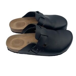 Cushionaire Hana Black Slip On Adjustable Strap Cork Footbed Clogs‎ Womens 9.5